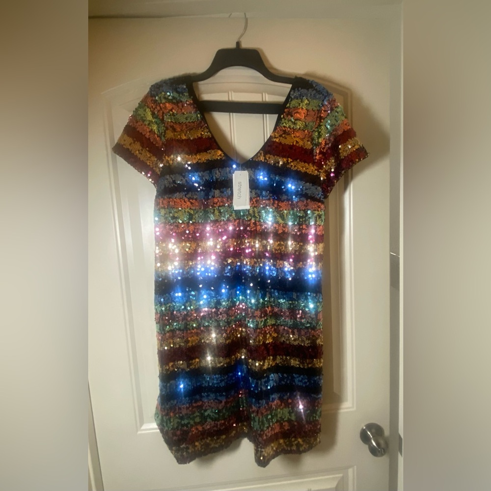 LABEL by 5 twelve Multicolor Sequin Striped Dress - Size Medium